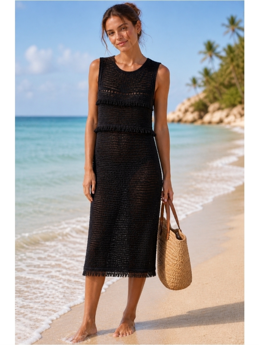 J. Crew Factory Black Crochet Sleeveless Swim Coverup Dress